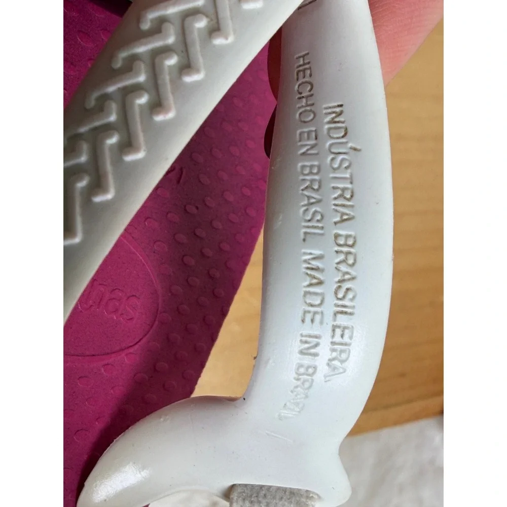 Havaianas Brazil Logo Baby Flip Flops Pink White Size 5C Elastic Backstrap
